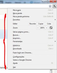 Menu do Google Chrome - Pressione Alt, depois Enter